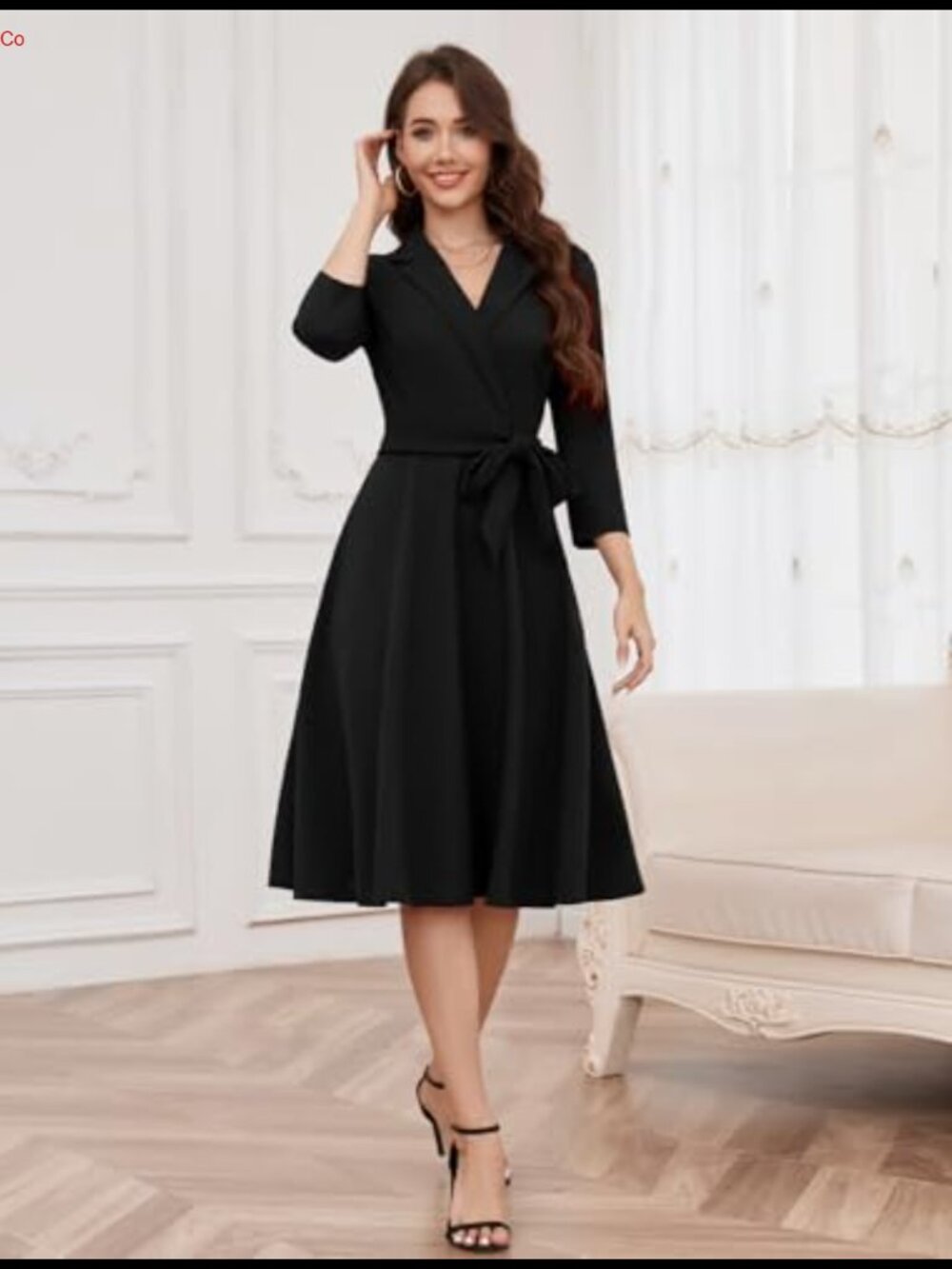Women's Vintage Tea Party Formal Church Dress 3/4 Sleeve A-Line Midi - Picture 3 of 6